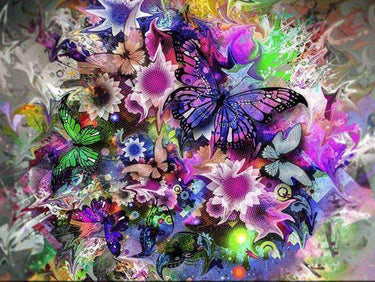Diamond Painting Allerlei kleuren vlinders op gekleurde bloemen met Ronde steentjes 80x100cm - Beste Kwaliteit